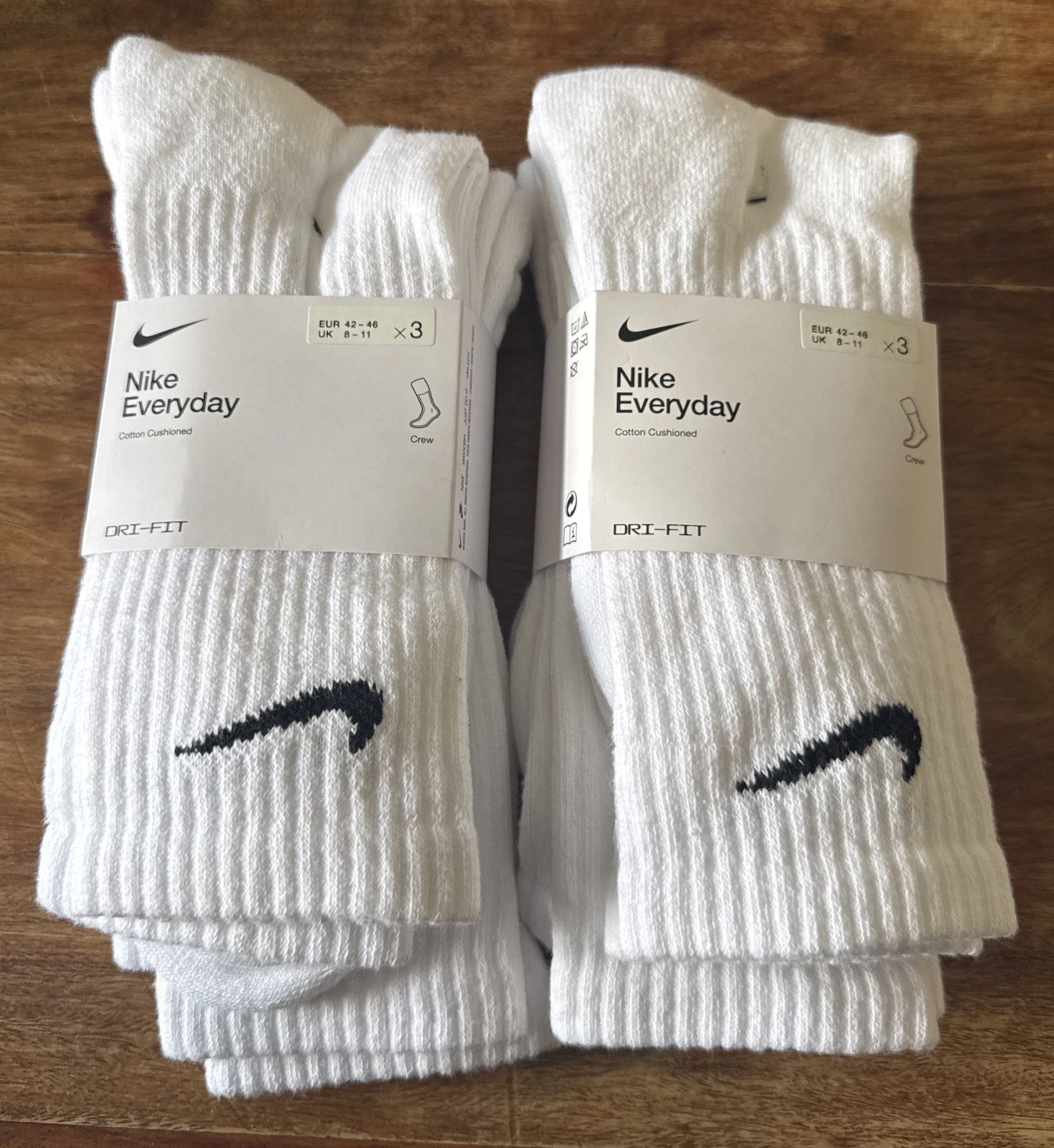 Nike Dri-FIT Everyday Cushioned Training Crew 6 Pair Socks Size 8-11 SX7664-100