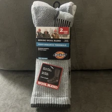 Dickies Men's 6-12 Merino Wool Crew Socks Performance Thermal Light Gray 2 Pair