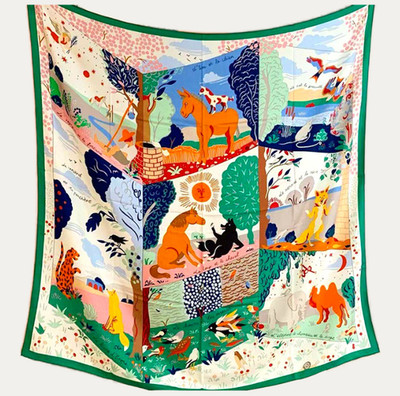 70% Cashmere 30% Silk 53'' Square Scarf Neckerchief Shawl grassland Print Wrap 