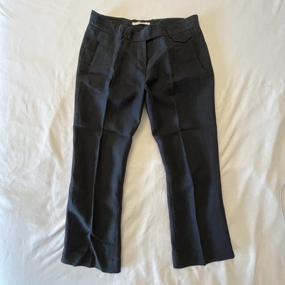 Madame à Paris Black Linen Ankle 3/4 Cuffed Trousers Mid-Rise Pants Women s Sz 6