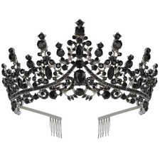 CURASA Black Crown Crystal Crown with Comb Baroque Tiaras and Crowns for Women