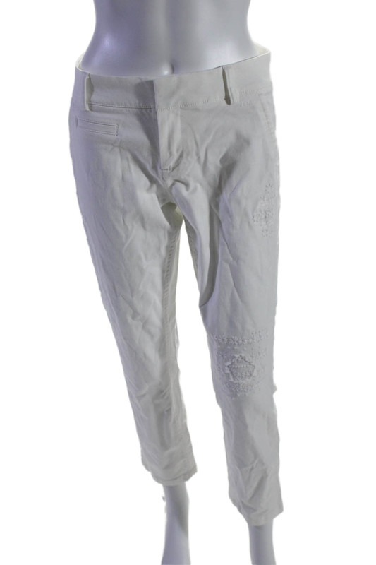 Ecru Womens Zipper Fly Mid Rise Straight Leg Trouser Pants White Cotton Size 2