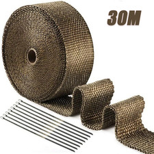 30M Titanium Gold Heat Wrap Tape Exhaust Insulating Downpipe Manifold 20Ties