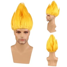 Flame Shape Wig Men Short Yellow Costume Kid Adult