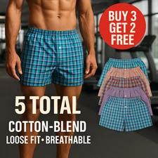 Men Cotton-Blend Boxer Shorts 5 Pack | Buy 3 Get 2 Free | Soft Loose Comfy Fit
