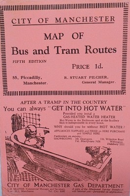 1930er Stadt Manchester Verkehrskarte der Bus- und Straßenbahnlinien (VERGRÖSSERTE KOPIE)