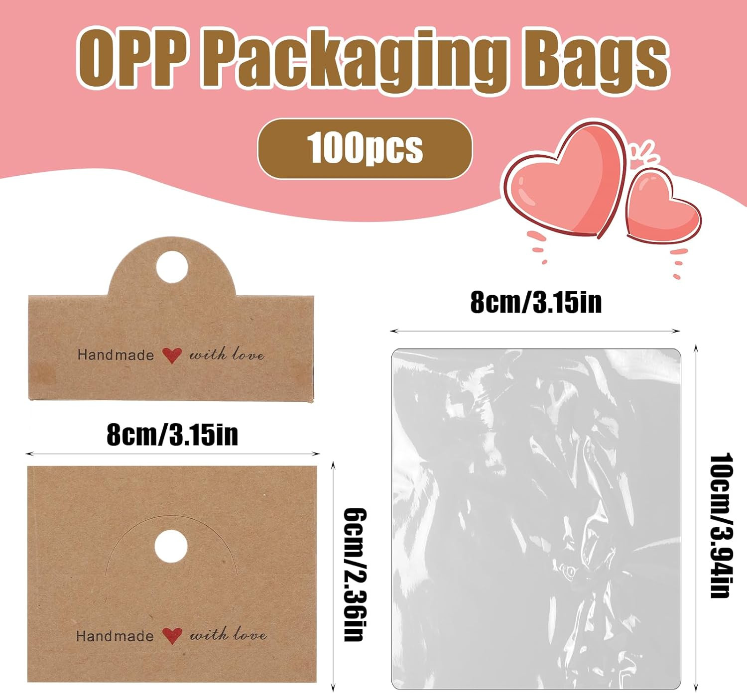 Bracelet Cards for Selling Jewelry 100 Pcs Brown Jewelry Package Bags with Hangi