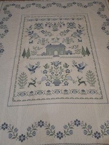 Vtg Paragon Embroidered Sampler Quilt Cutter Craft Repurpose 91" x 76" Gorgeous