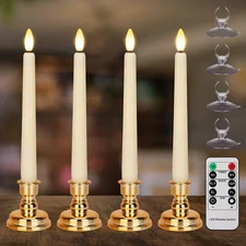 Flameless Taper Candles Flickering with Remote Timer, 4PCS Battery Operated W...
