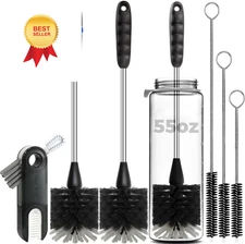 Holikme 6 Pack Bottle Brush Set, 14" Long Handle Stainless Steel Black 