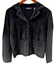 Y9 vintage Context Black Suede Patchwork Knit Cardigan PL Jacket Crochet Buttons