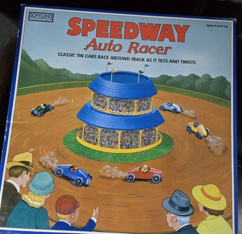 2001 Speedway Auto Racer Schylling Tin Wind-up Game Excellent Condition