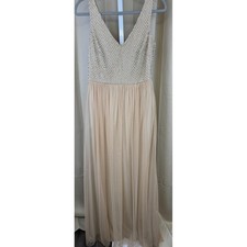 Adrianna Papell Beaded Mesh Evening Maxi Gown Women's 8 Champagne Sleeveless