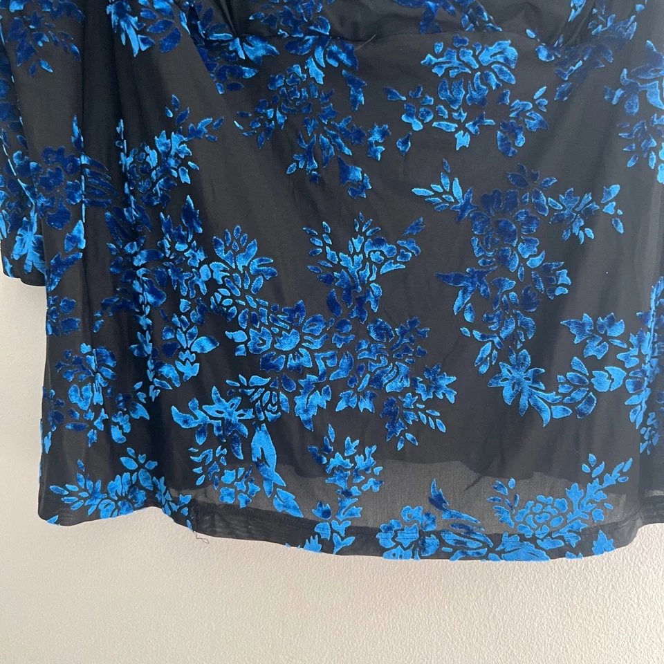 Top Babydoll Mujer Azul Floral Terciopelo Burnout Talla L/XL Whimsigoth Grunge Y2k Foto 4 de 4