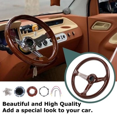 345mm Grip Ergonomic Racing Steering Wheel ABS Walnut Texture Car Inner Upgraded