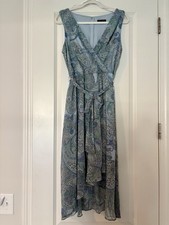 Tommy Hilfiger Womens 12 Paisley Ruffle High Low Midi Wrap Dress Blue Belted Tie