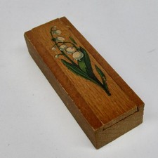 Vintage mini wooden trinket box slide lid lil...