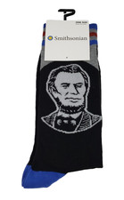 Smithsonian Mens Size 7-12 Blue Gray Abraham Lincoln Novelty Graphic Crew Socks