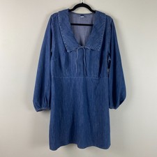 Old Navy Long-Sleeve Fit & Flare Collared Jean Mini Dress Size XL Blue Cotton
