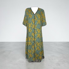 Boutique Green Floral Summer Dress Buttons V Neck Short Sleeve Peekaboo Hem XL