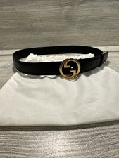 Authentic Gucci Belt Blondie Black Leather Golden Buckle Interlocking G 80/32