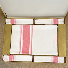 5-Piece Cotton Table Linen Set White & Pink Striped Rectangular Reusable