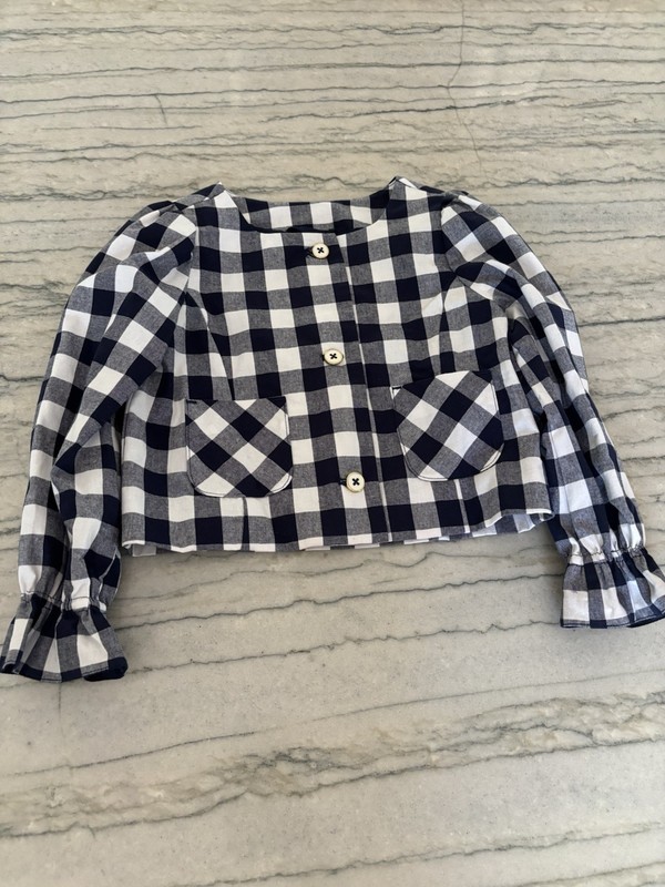 Janie and Jack Girls Merchant Marine Gingham Navy and White Cropped Jacket Sz 4