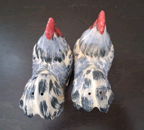 Vintage CIC Rooster Chicken Colorful Salt & Pepper Shaker Set 4.5" x 4" Large - Picture 6 of 11