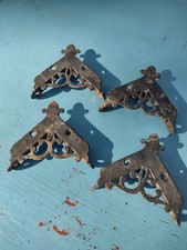 Set of 4 Antique Metal Corner Brackets Ornate Decorative 3 1/4" x 1/2" Deep