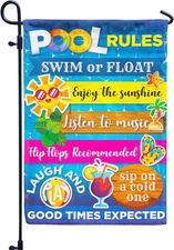 Pool Rules Signs and Decorations Outdoor, Summer Garden Flag Double Sided Burlap