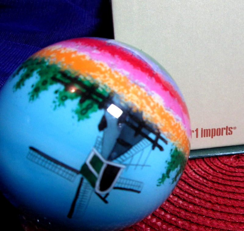 Pier 1 Imports Beautiful Windmills Inside Painting Art Glass Christmas Ornament