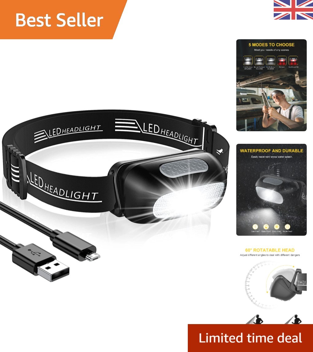 Ultra-Lightweight LED Headlamp - 200 Lumens, Waterproof, USB Rechargeable