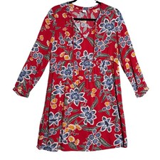 Old Navy Womens Small Petite NWOT Red Floral Long Sleeve Tassel Tie Mini Dress