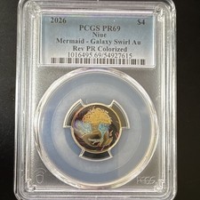 2026 Niue 4 Mermaid Galaxy Swirl .9999 Gold PCGS PR69 Rev PR Colorized