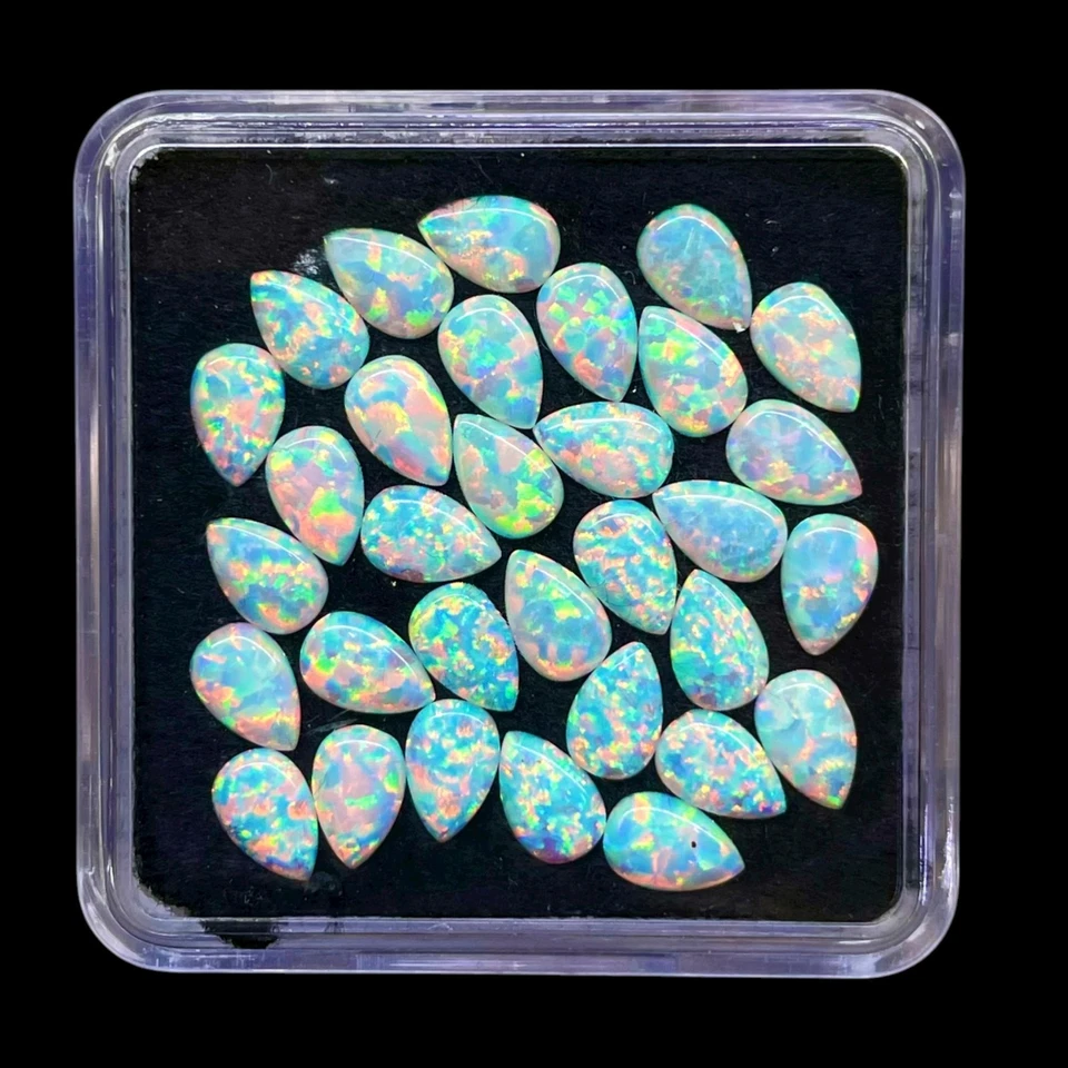 10 Pcs Australian Opal 6x4mm Pear Cabochon AAA Quality Lab Created Gemstones Lot - Image 4 of 4
