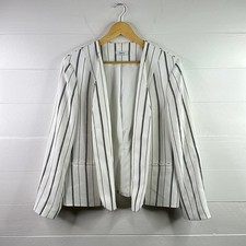 BAR III White Black Striped Collarless Open Front Blazer Suit Jacket Size XL