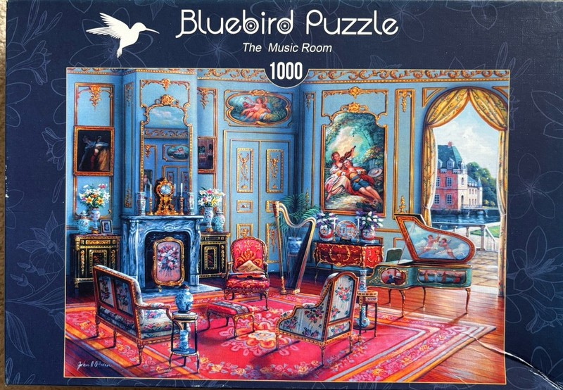 *BLUEBIRD The Music Room ^COMPLETE^ Jigsaw Puzzle 1000 Pieces Piano Harp Mantle