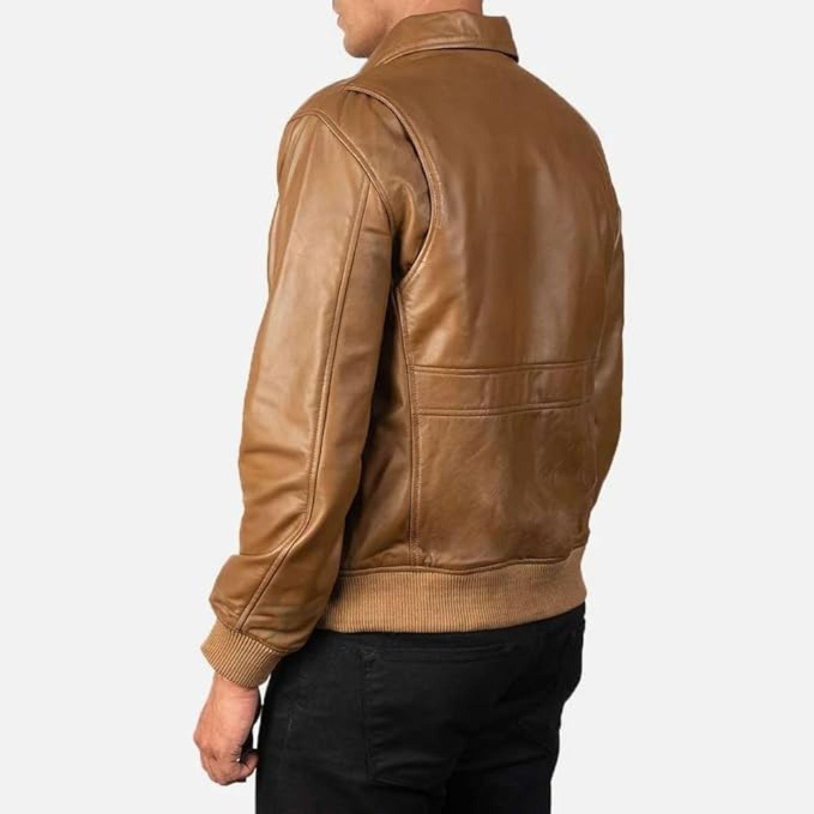 Men's Leather Bomber Jacket, Shirt Collar, Button Flap Zipper, Casual & Stylish image 4