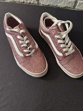 Vans Old Skool Juniors Girls Glitter Shoes Size 5.5 Pink Canvas Sneakers