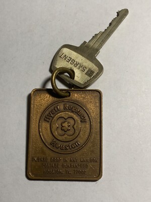 Hyatt Regency Hotel Motel Room Key BRASS Fob with Key Houston Texas #2227 RARE