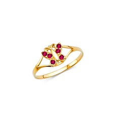Kid 14k Yellow Real Gold Birthstone July Ruby Butterfly Baby Girl Boy Ring Band