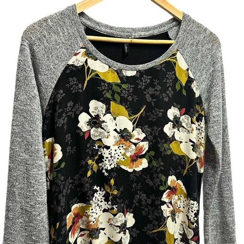 Kut From The Kloth Floral Raglan LS Blouse Womens XS Black Gray Relaxed Sweater - Picture 4 of 8