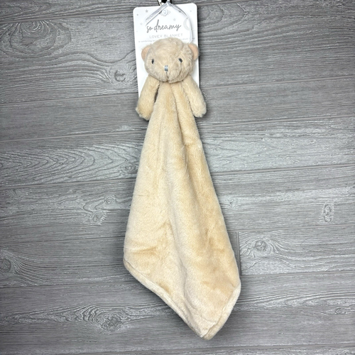 New So Dreamy Baby Lovey Bear Plush Security Blanket Embroidered Eyes Tan Beige