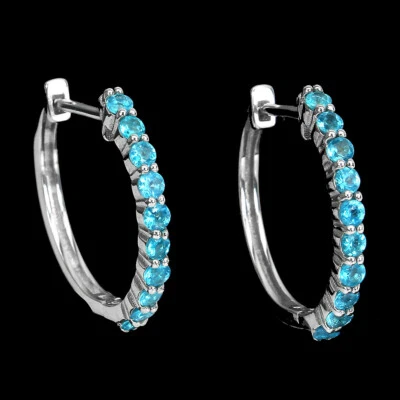 925 Sterlingsilber Ohrringe Runde Blaue Apatit Natürlicher Edelstein Schmuck - Bild 1 von 4