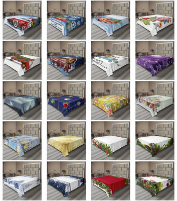 Ambesonne Xmas Snow Flat Sheet Top Sheet Decorative Bedding 6 Sizes