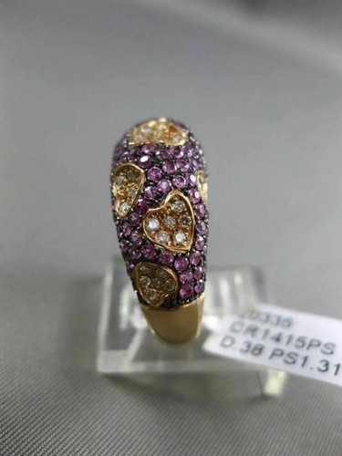 ESTATE 1.69CT DIAMOND & PINK SAPPHIRE 18KT 2 TONE GOLD 3D MULTI HEART LOVE RING - Picture 8 of 12
