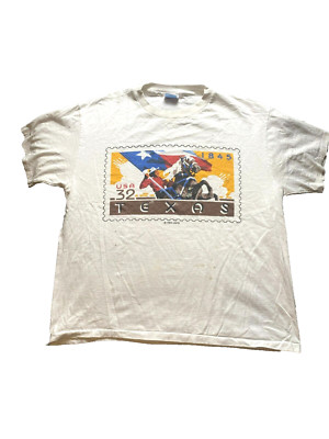 VTG USA Texas Shirt Adult Large Single Stitch USPS 1845 Commemorative Stamp 90s