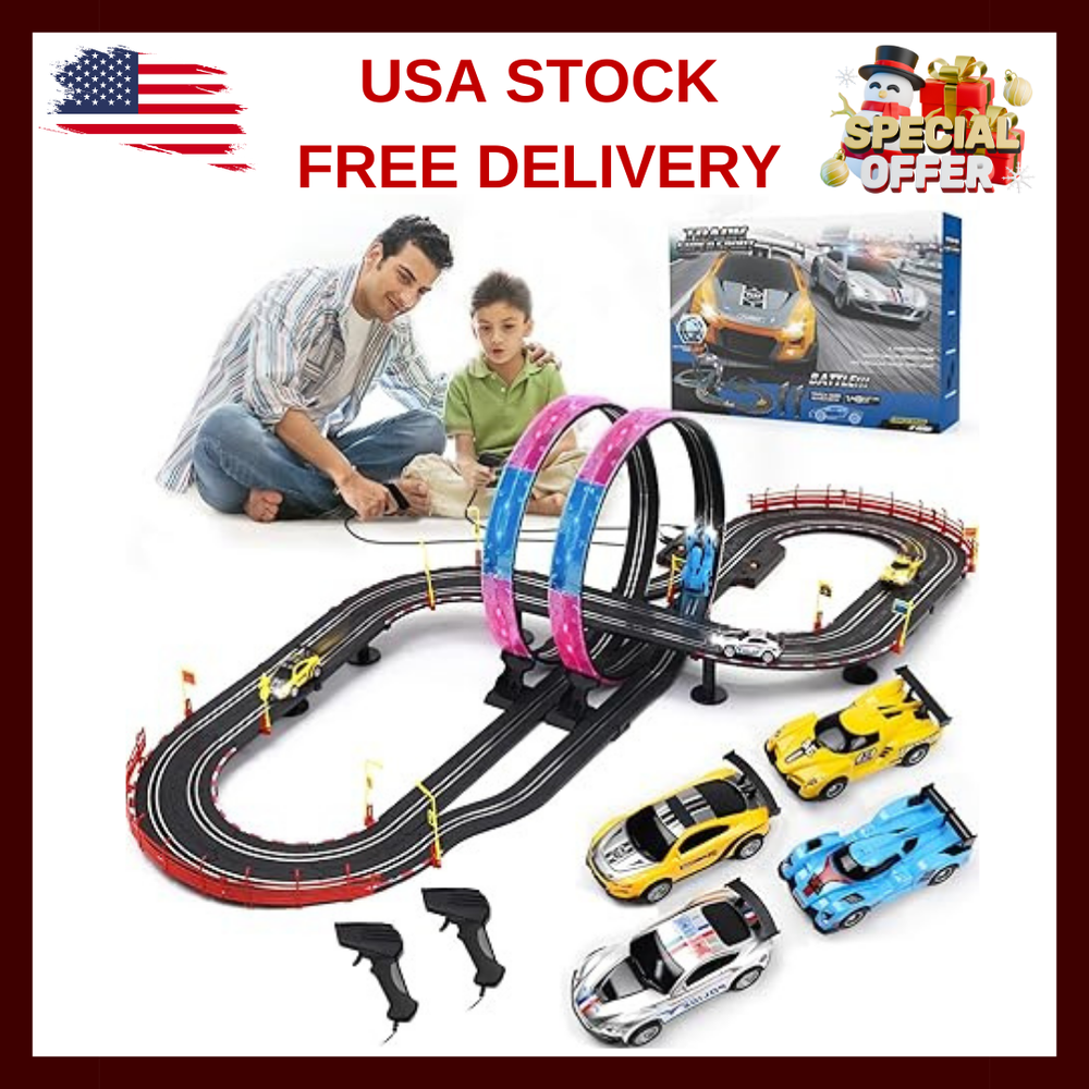 Slot Car Race Track Set Electric Powered Race Track Dual Racing Car Track Set