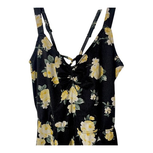 Hollister Black Yellow Floral Lace-Up Romper – Size Petite Small Adjustable Stra - Picture 3 of 5