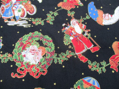 Astro Textiles Father Christmas/ Santa Fabric Gold Metallic Black 29" Quilt